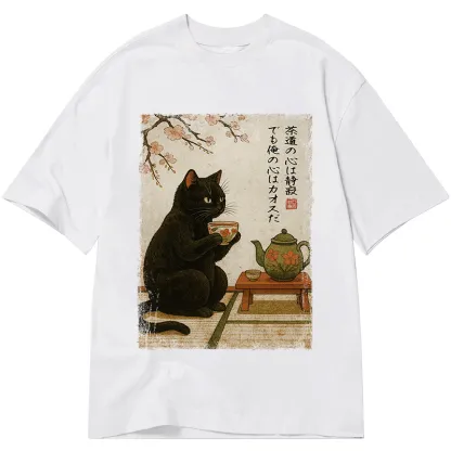 Tokyo-Tiger Tea Time With A Black Cat Classic T-Shirt
