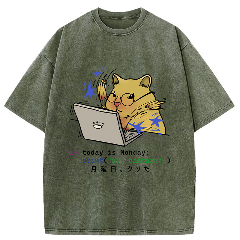 Tokyo-Tiger Funny Programmer Hamster Washed T-Shirt