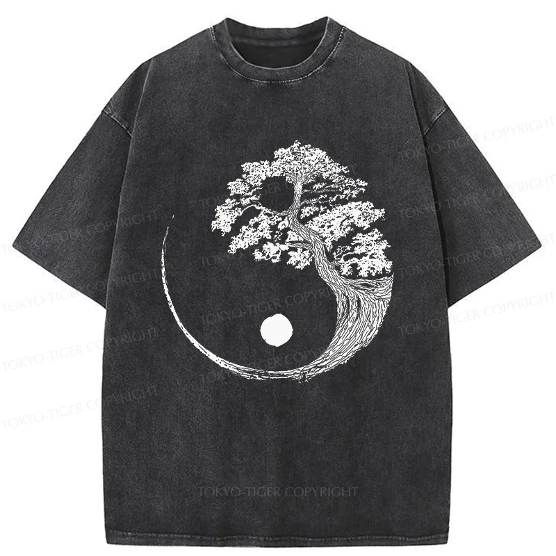 Tokyo-Tiger Yin-Yang Tai Chi Tree Washed T-Shirt