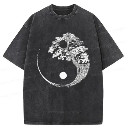 Tokyo-Tiger Yin-Yang Tai Chi Tree Washed T-Shirt