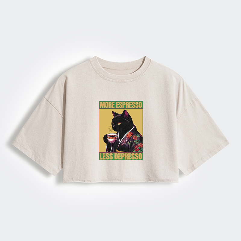 Tokyo-Tiger Up Caffeine Down Depression Women's Washed Crop T-Shirt