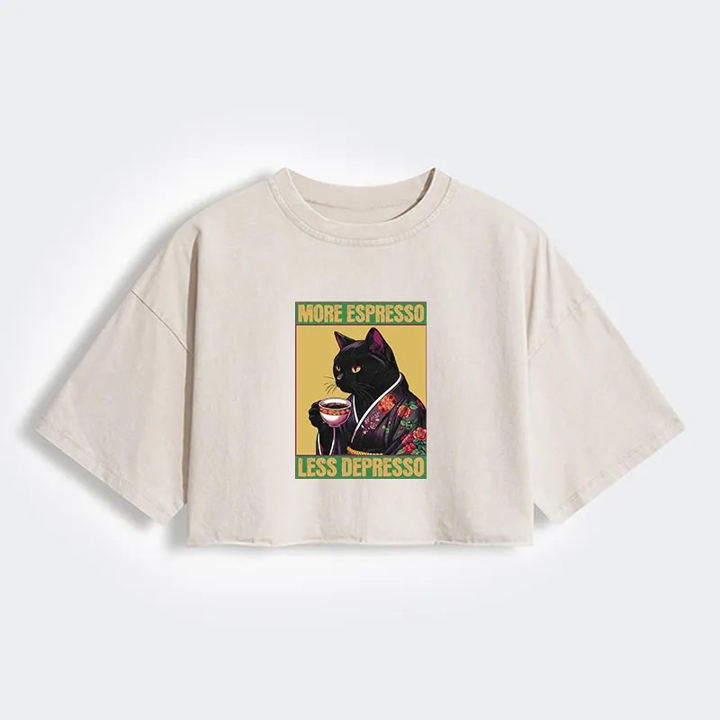 Tokyo-Tiger Up Caffeine Down Depression Women's Washed Crop T-Shirt