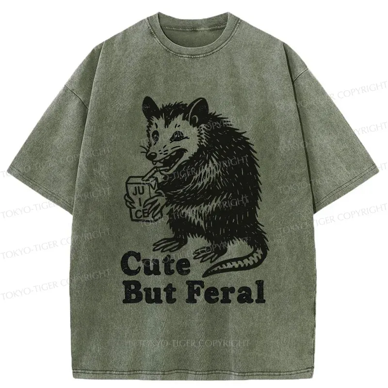 Tokyo-Tiger Opossum Drinking Juice Washed T-Shirt