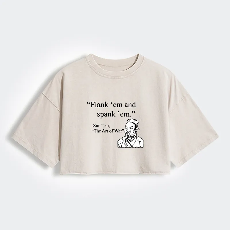 Tokyo-Tiger The Art Of War Funny Women's Washed Crop T-Shirt