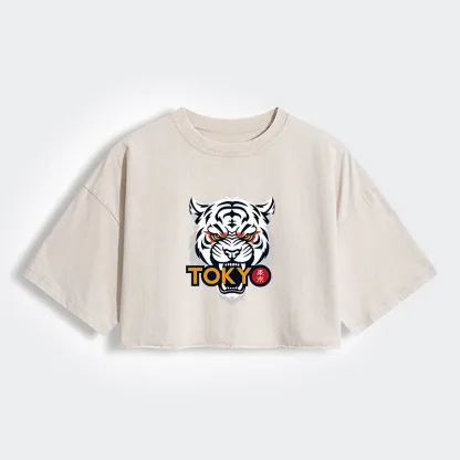 Tokyo-Tiger Logo Women's Washed Crop T-Shirt