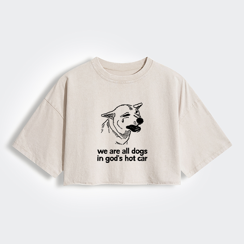 Tokyo-Tiger Sad Dog Funny Women's Washed Crop T-Shirt