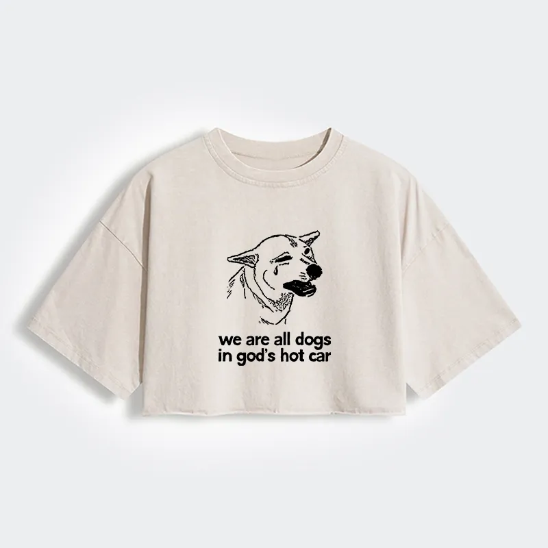 Tokyo-Tiger Sad Dog Funny Women's Washed Crop T-Shirt