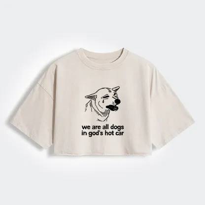 Tokyo-Tiger Sad Dog Funny Women's Washed Crop T-Shirt