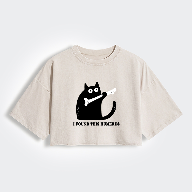 Tokyo-Tiger Cat Found This Humerus Women's Washed Crop T-Shirt