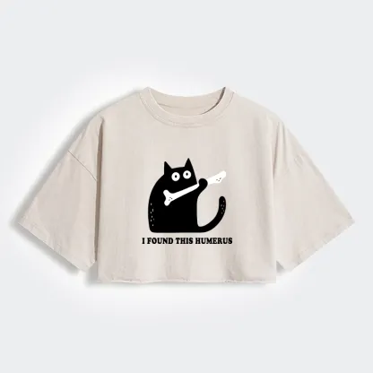 Tokyo-Tiger Cat Found This Humerus Women's Washed Crop T-Shirt