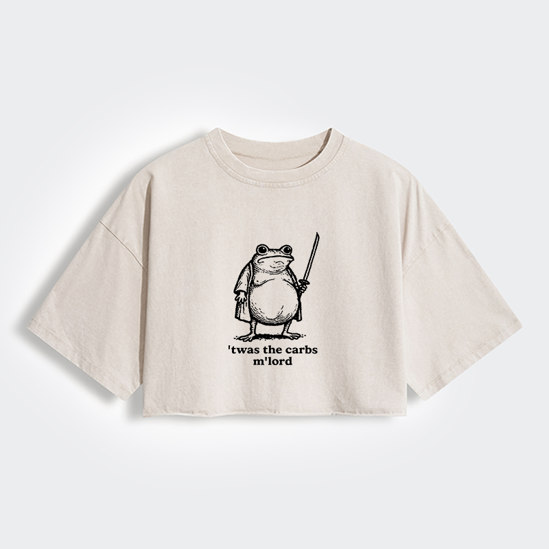 Tokyo-Tiger Funny Fat Samurai Frog Women's Washed Crop T-Shirt