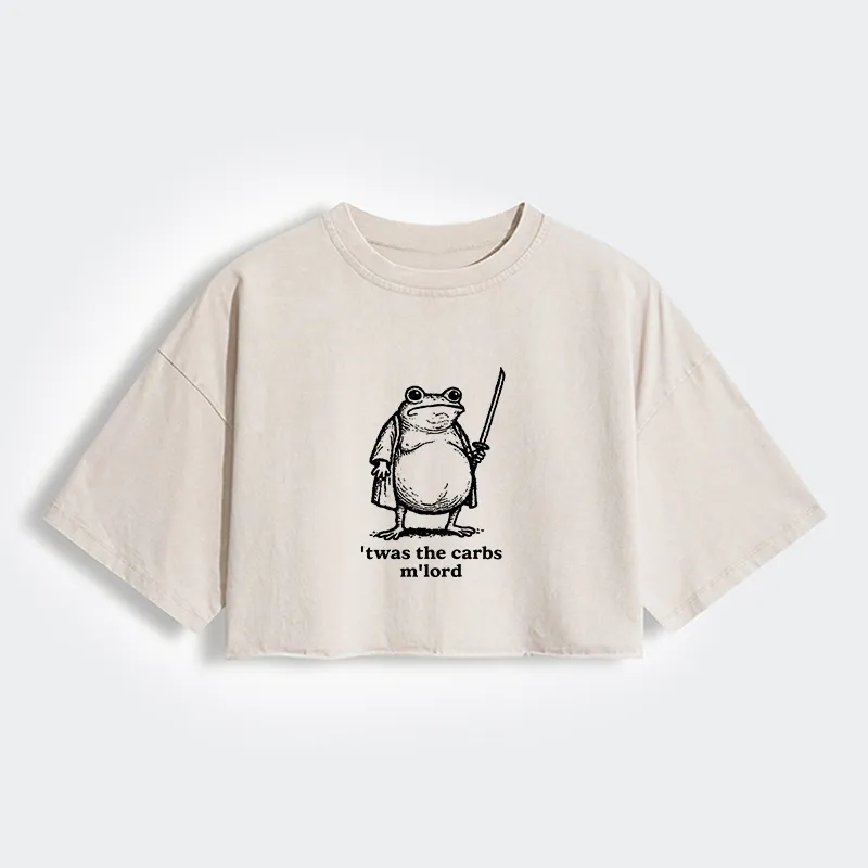 Tokyo-Tiger Funny Fat Samurai Frog Women's Washed Crop T-Shirt