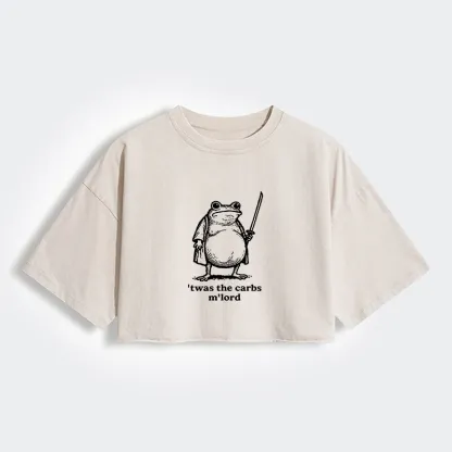 Tokyo-Tiger Funny Fat Samurai Frog Women's Washed Crop T-Shirt