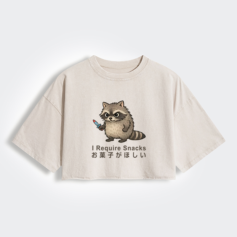 Tokyo-Tiger Raccoons Need Snacks Funny Women's Washed Crop T-Shirt