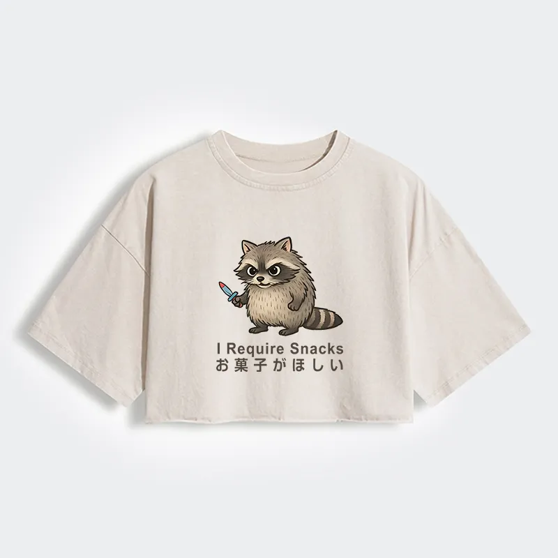 Tokyo-Tiger Raccoons Need Snacks Funny Women's Washed Crop T-Shirt