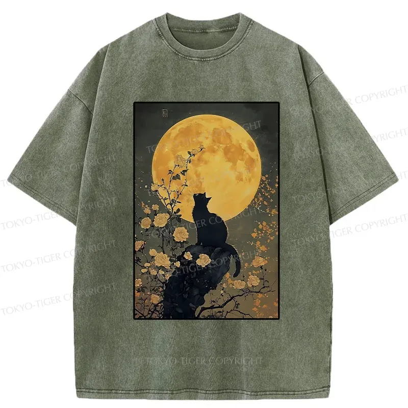 Tokyo-Tiger  Cat In The Moonlight Washed T-Shirt