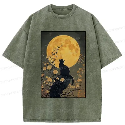 Tokyo-Tiger  Cat In The Moonlight Washed T-Shirt