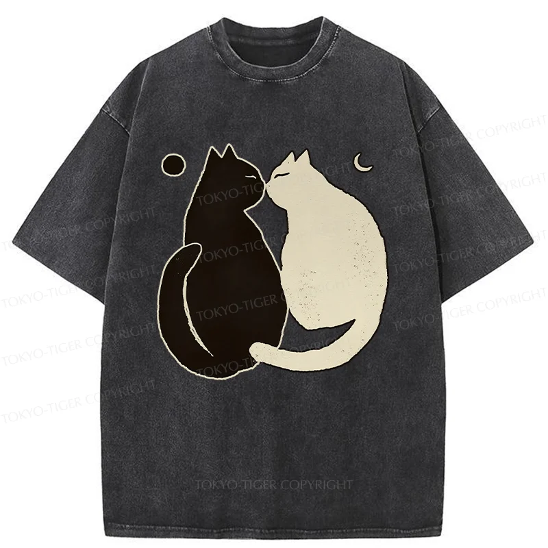 Tokyo-Tiger Yin Yang Cat Zen Washed T-Shirt