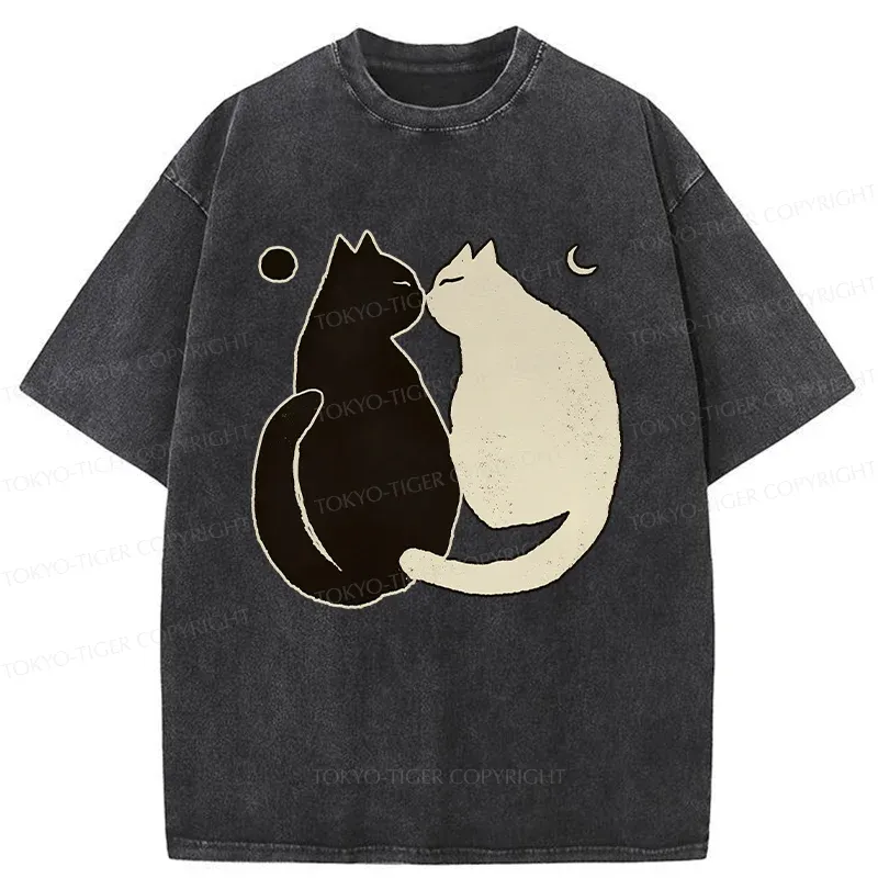 Tokyo-Tiger Yin Yang Cat Zen Washed T-Shirt Sale