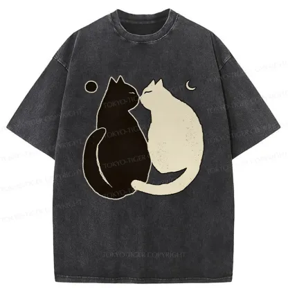 Tokyo-Tiger Yin Yang Cat Zen Washed T-Shirt