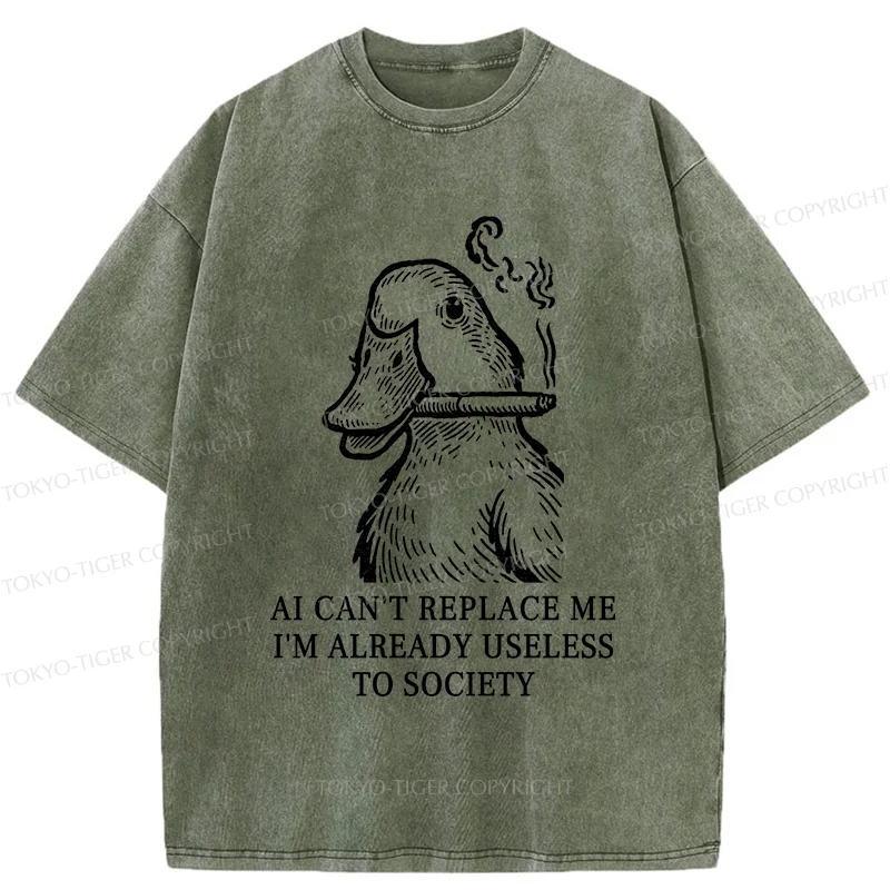 Tokyo-Tiger Smoking Duck Funny Washed T-Shirt