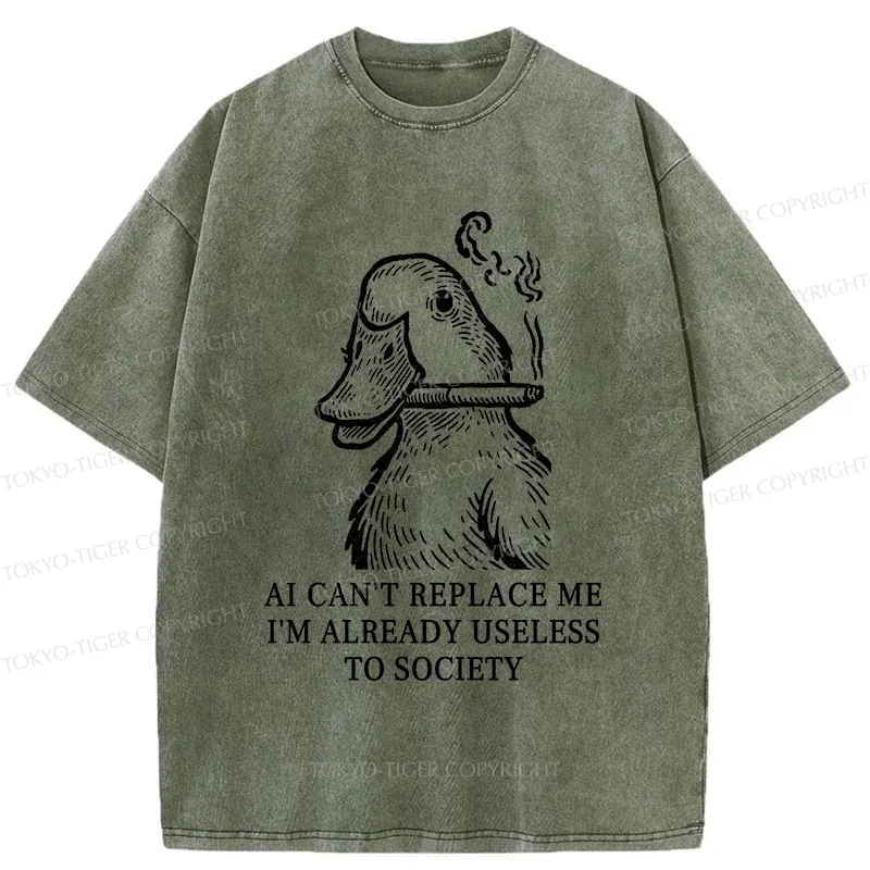 Tokyo-Tiger Smoking Duck Funny Washed T-Shirt