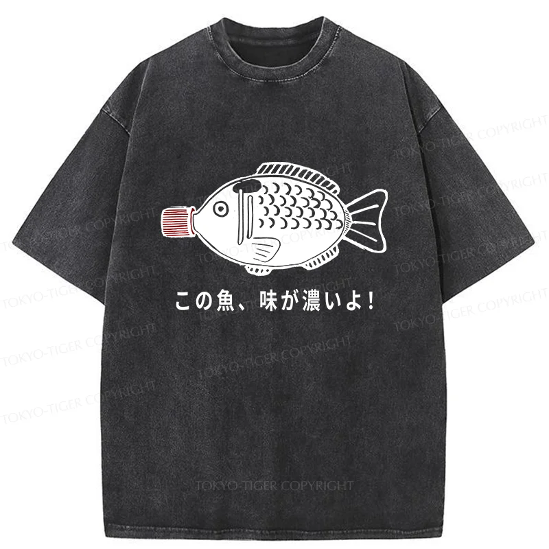Tokyo-Tiger Fish-shaped Soy Sauce Bottle Washed T-Shirt