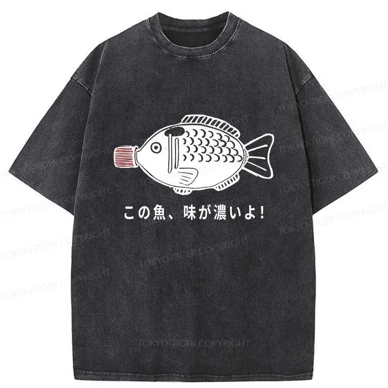 Tokyo-Tiger Fish-shaped Soy Sauce Bottle Washed T-Shirt
