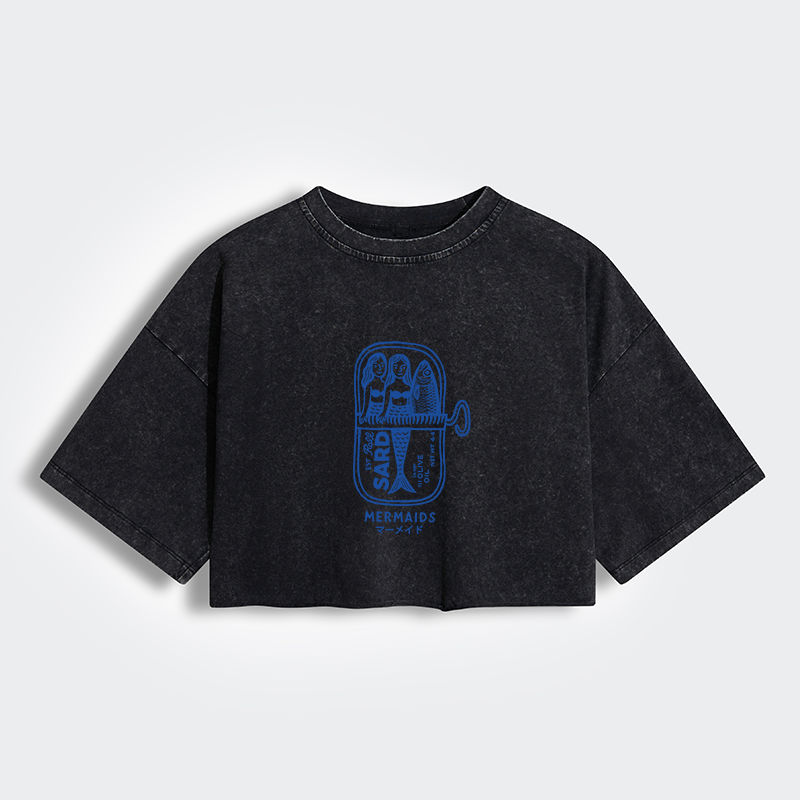 Tokyo-Tiger Mermaid Can Women's Washed Crop T-Shirt