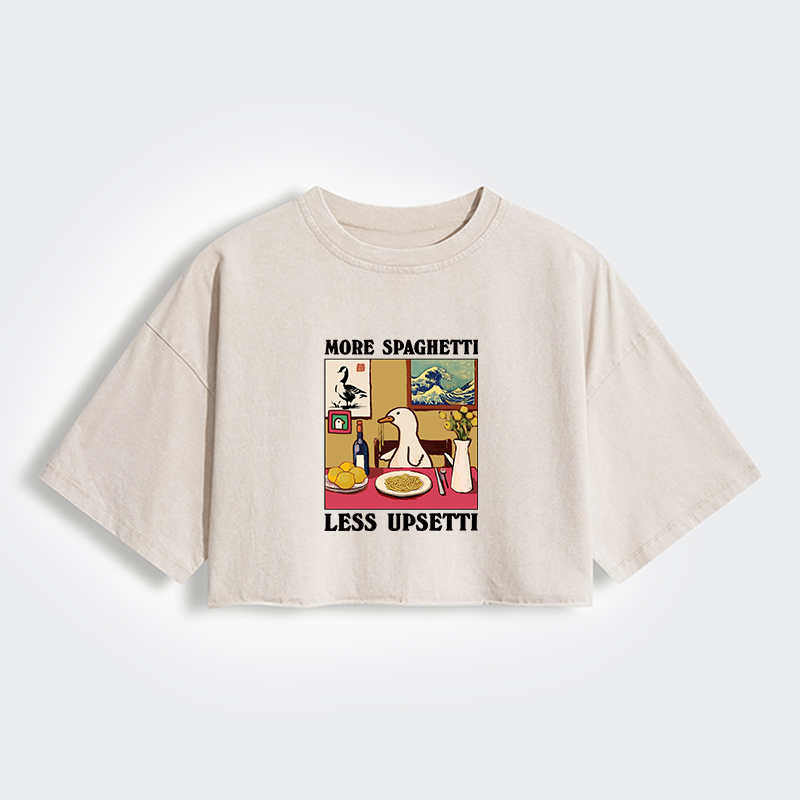 Tokyo-Tiger More Spaghetti Less Upsetti Goose Women's Washed Crop T-Shirt