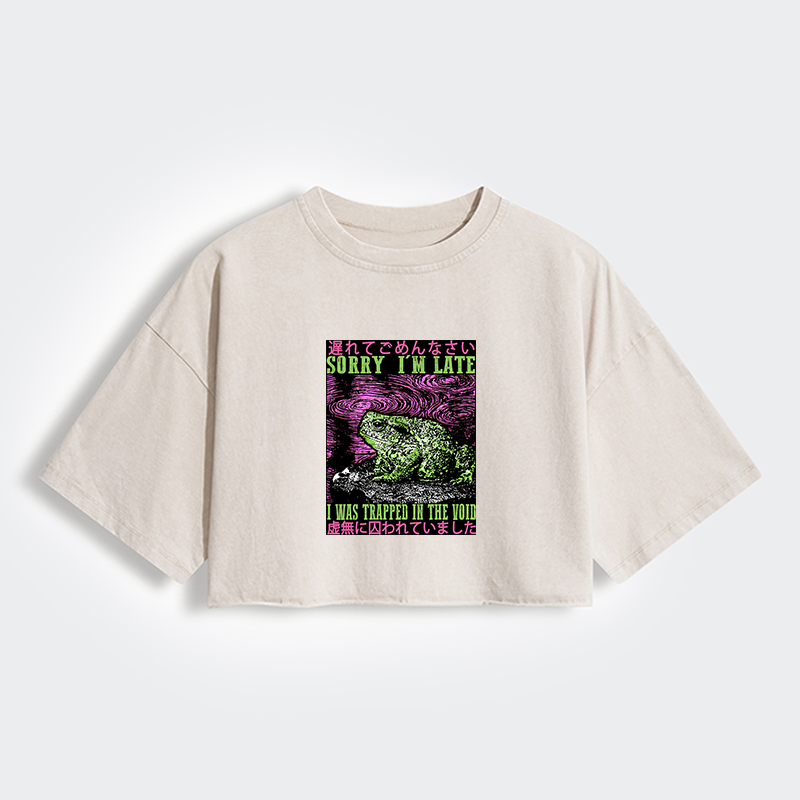 Tokyo-Tiger Frogs Trapped In The Void Women's Washed Crop T-Shirt