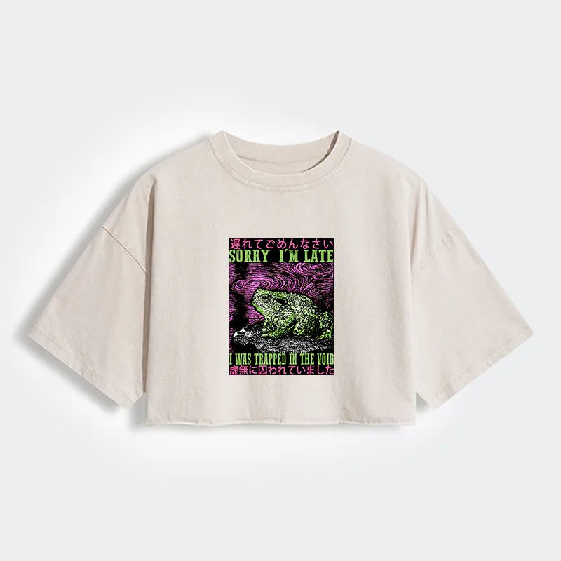 Tokyo-Tiger Frogs Trapped In The Void Women's Washed Crop T-Shirt