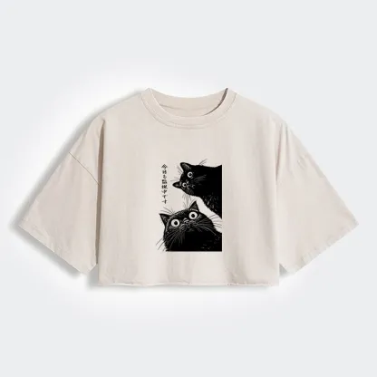 Tokyo-Tiger The Cat Is Watching Today Women's Washed Crop T-Shirt