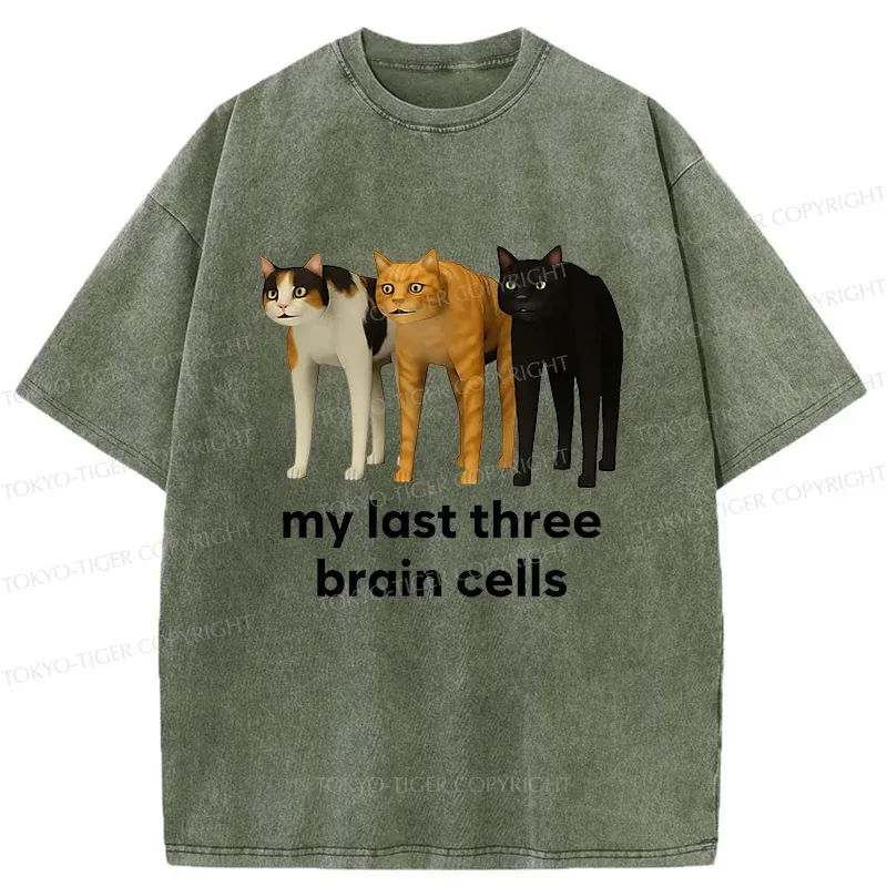 Tokyo-Tiger Brain Cells Cats Washed T-Shirt