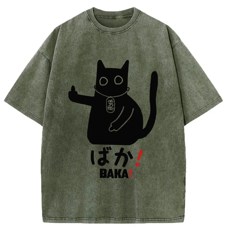 Tokyo-Tiger Japanese Baka Cat Washed T-Shirt