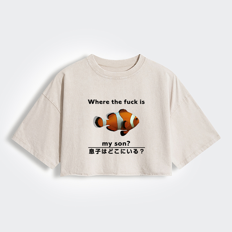 Tokyo-Tiger Fish Looking For Son Women's Washed Crop T-Shirt