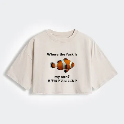 Tokyo-Tiger Fish Looking For Son Women's Washed Crop T-Shirt