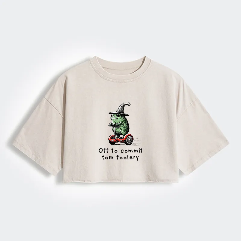 Tokyo-Tiger Frog Riding A Balance Scooter Women's Washed Crop T-Shirt