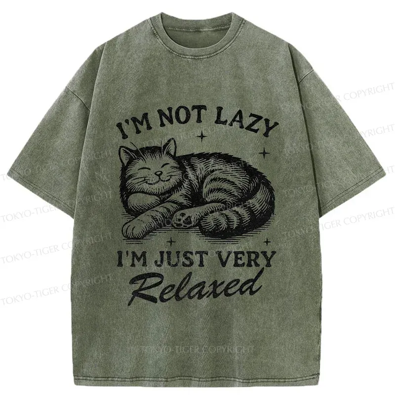 Tokyo-Tiger Lazy Cat Funny Washed T-Shirt