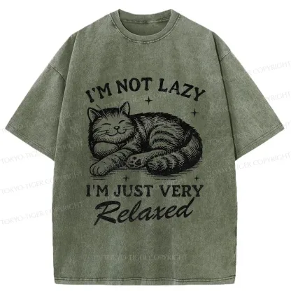 Tokyo-Tiger Lazy Cat Funny Washed T-Shirt