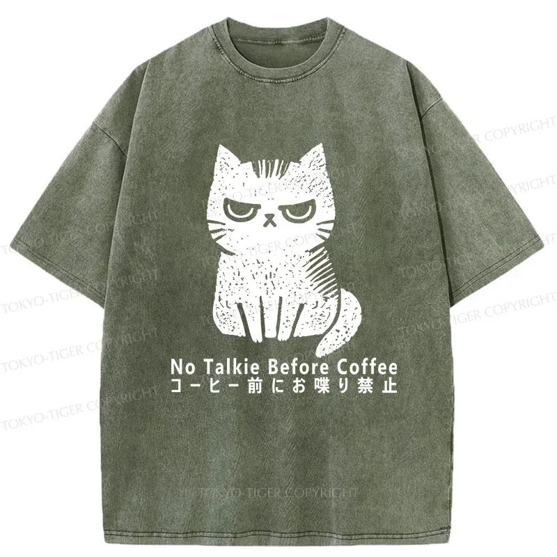 Tokyo-Tiger No Talkie Before Coffee Washed T-Shirt