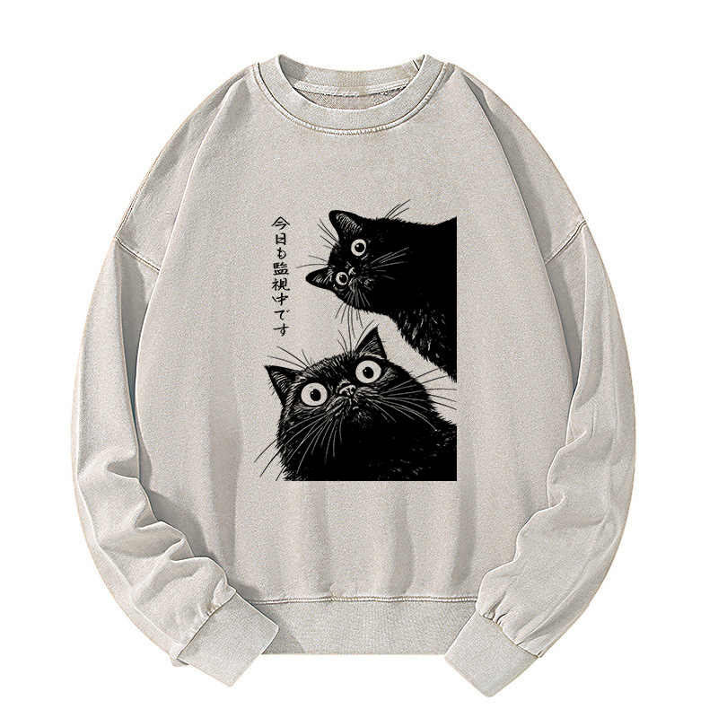 Tokyo-Tiger The Cat Is Watching Today Washed Sweatshirt