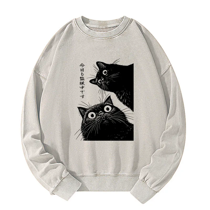 Tokyo-Tiger The Cat Is Watching Today Washed Sweatshirt