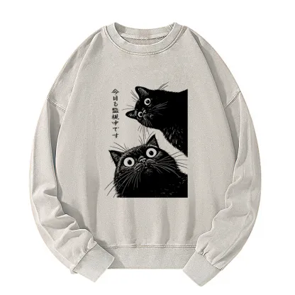 Tokyo-Tiger The Cat Is Watching Today Washed Sweatshirt