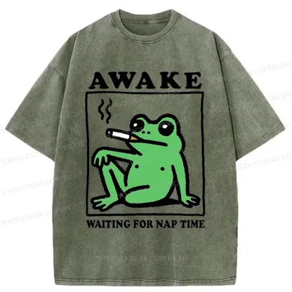 Tokyo-Tiger Frog Waiting For A Nap Washed T-Shirt