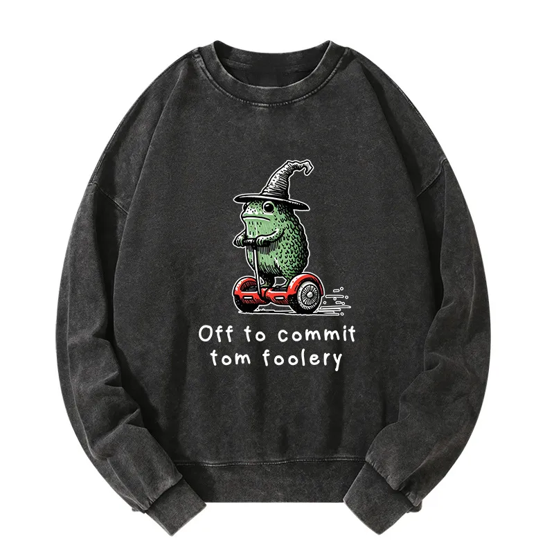 Tokyo-Tiger Frog Riding A Balance Scooter Washed Sweatshirt