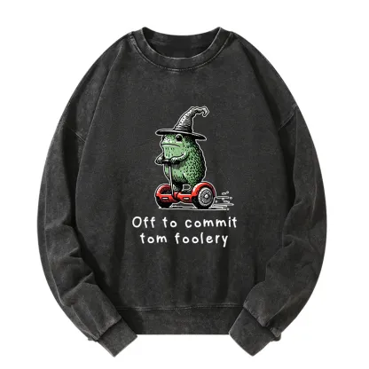 Tokyo-Tiger Frog Riding A Balance Scooter Washed Sweatshirt