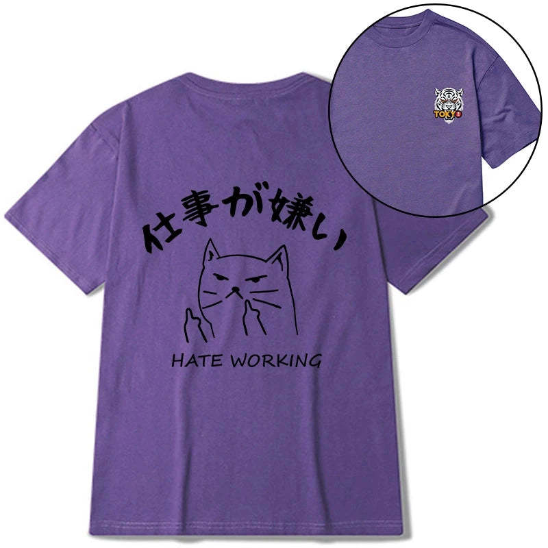 Tokyo-Tiger A Cat That Hates Work Front Back Classic T-Shirt-tokyo-tiger