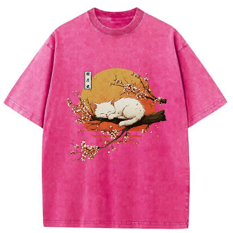 Tokyo-Tiger Cat Sakura Washed T-Shirt
