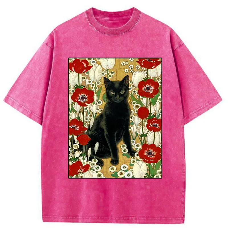 Tokyo-Tiger Black Cat In The Garden Washed T-Shirt